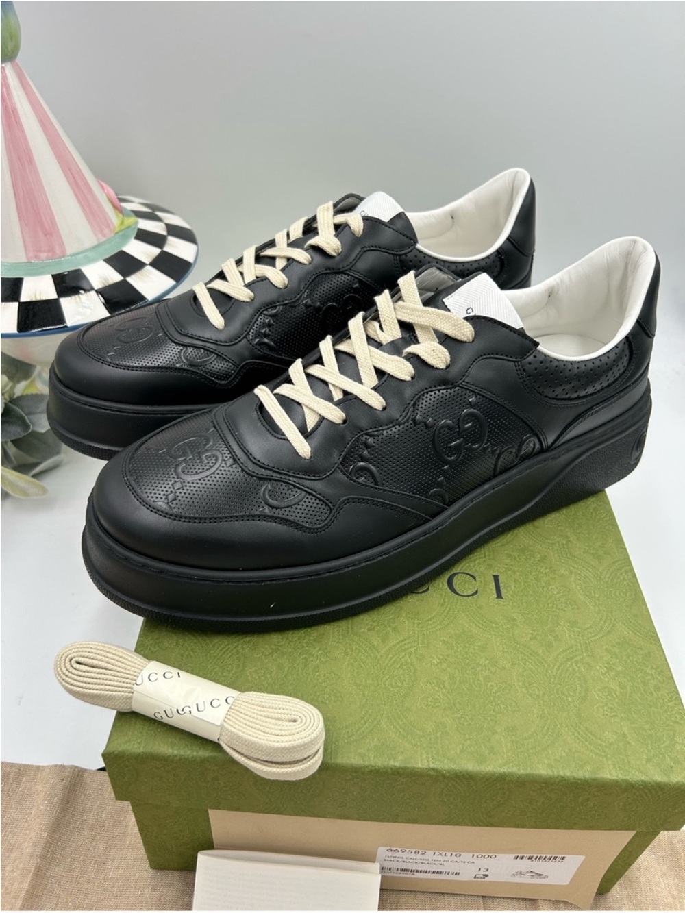 Men’s Gucci GG embossed leather sneakers size 13 fit 13.5 US made in Italy - Picture 13 of 14